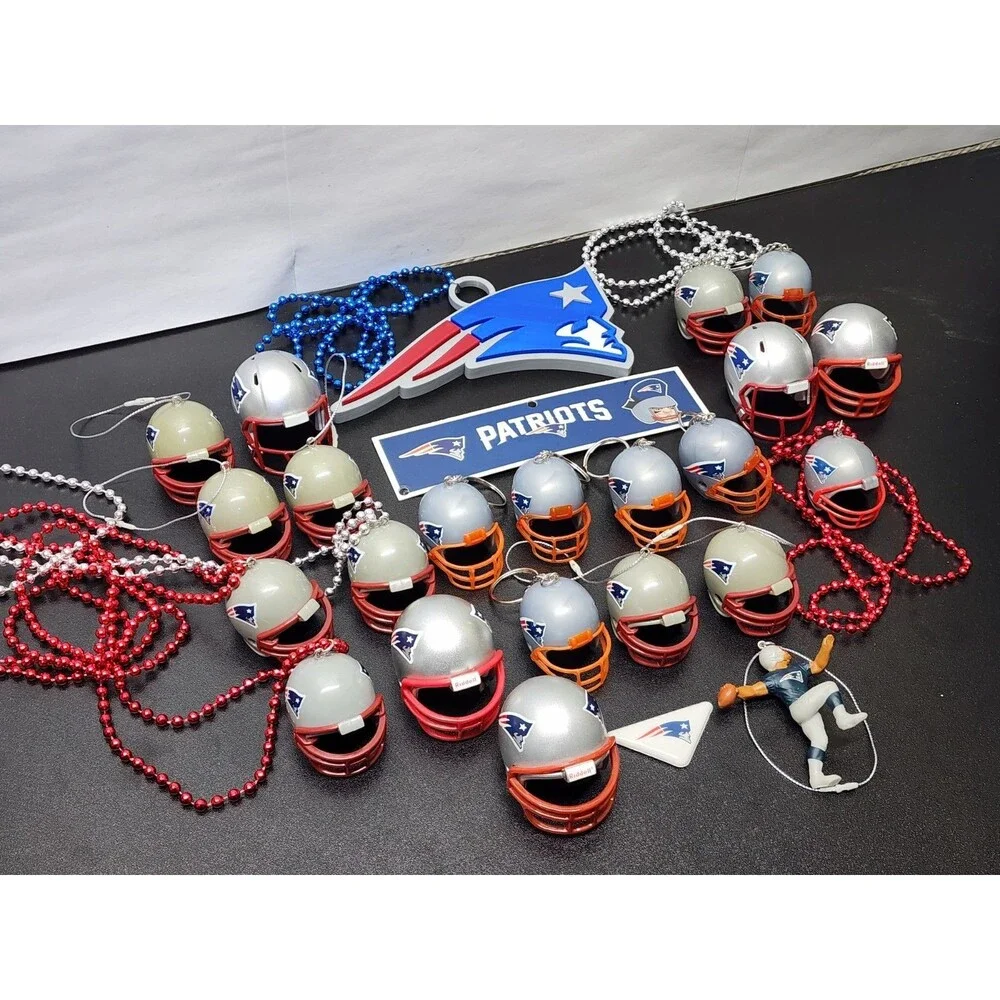 25 pc Patriots Fan Lot - Mini Helmet New England Necklace Keychain Ornament...